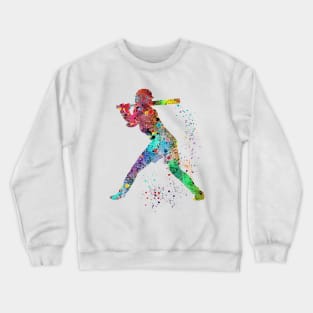 Girl Baseball Softball Batter Watercolor Painting Art Gifts Crewneck Sweatshirt